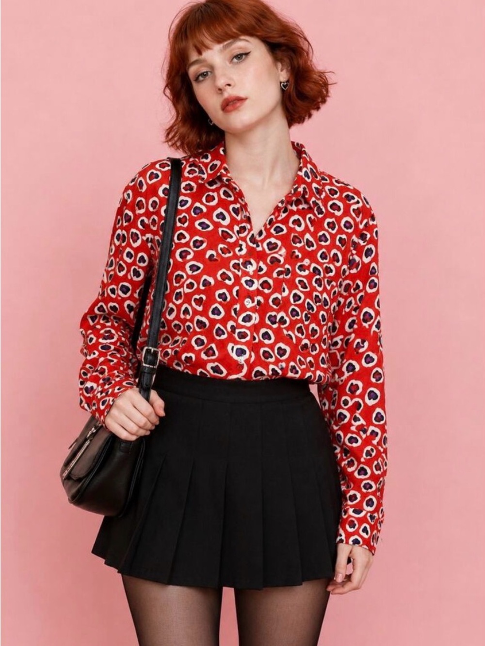 J.Crew Valentine Heart Print Silk Boy Shirt Red Coquette Button Down 2